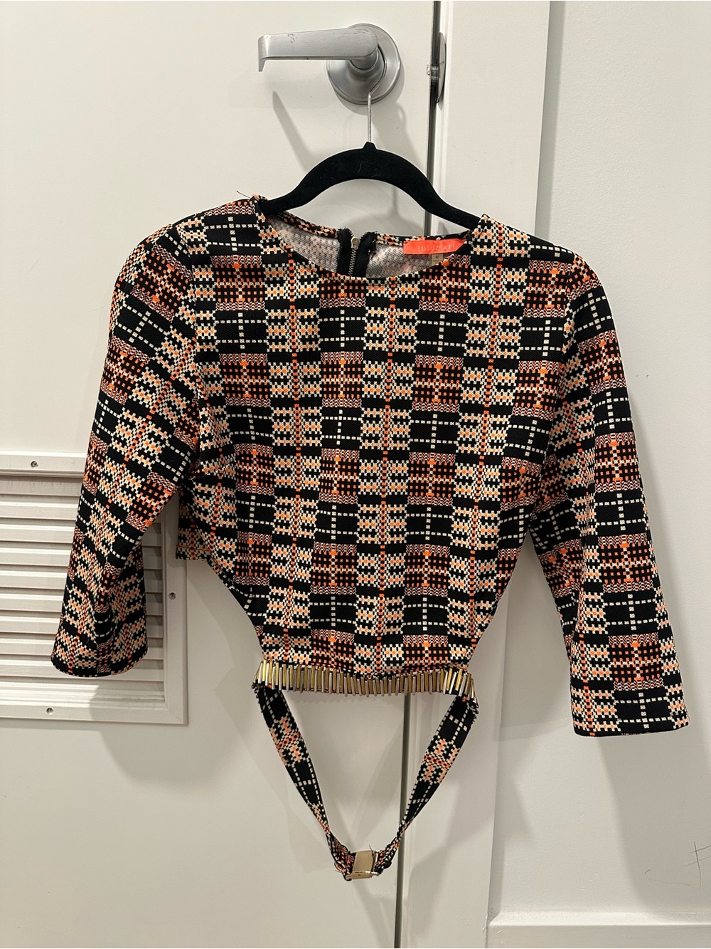 Lulumari Black & Orange Plaid Cropped Top with Tie Back
